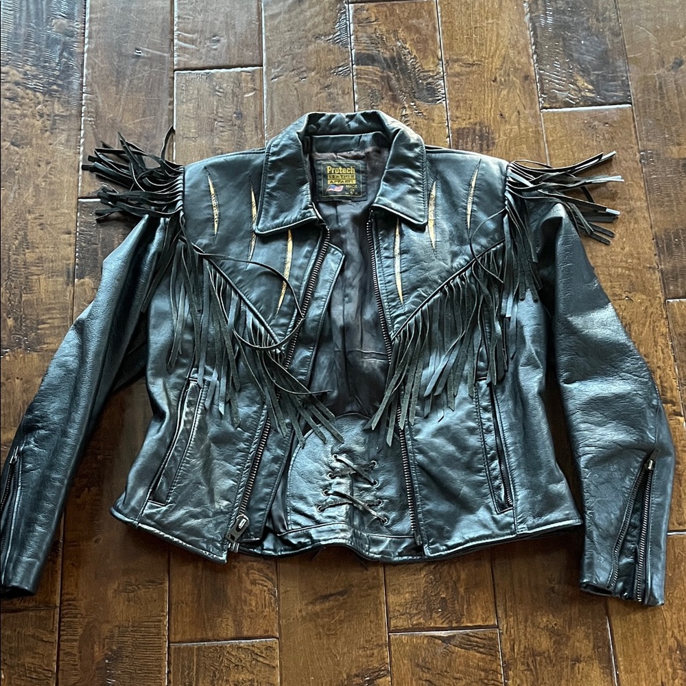 Vintage amazing fringe and snakeskin Black Leather Jacket